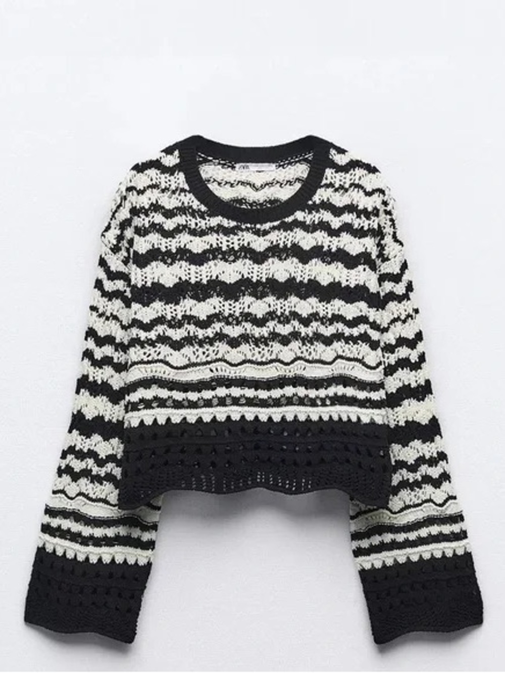 Zara Crochet Stripe Knit Jumper Whimsigoth Boho Open Knit Crop Sweater